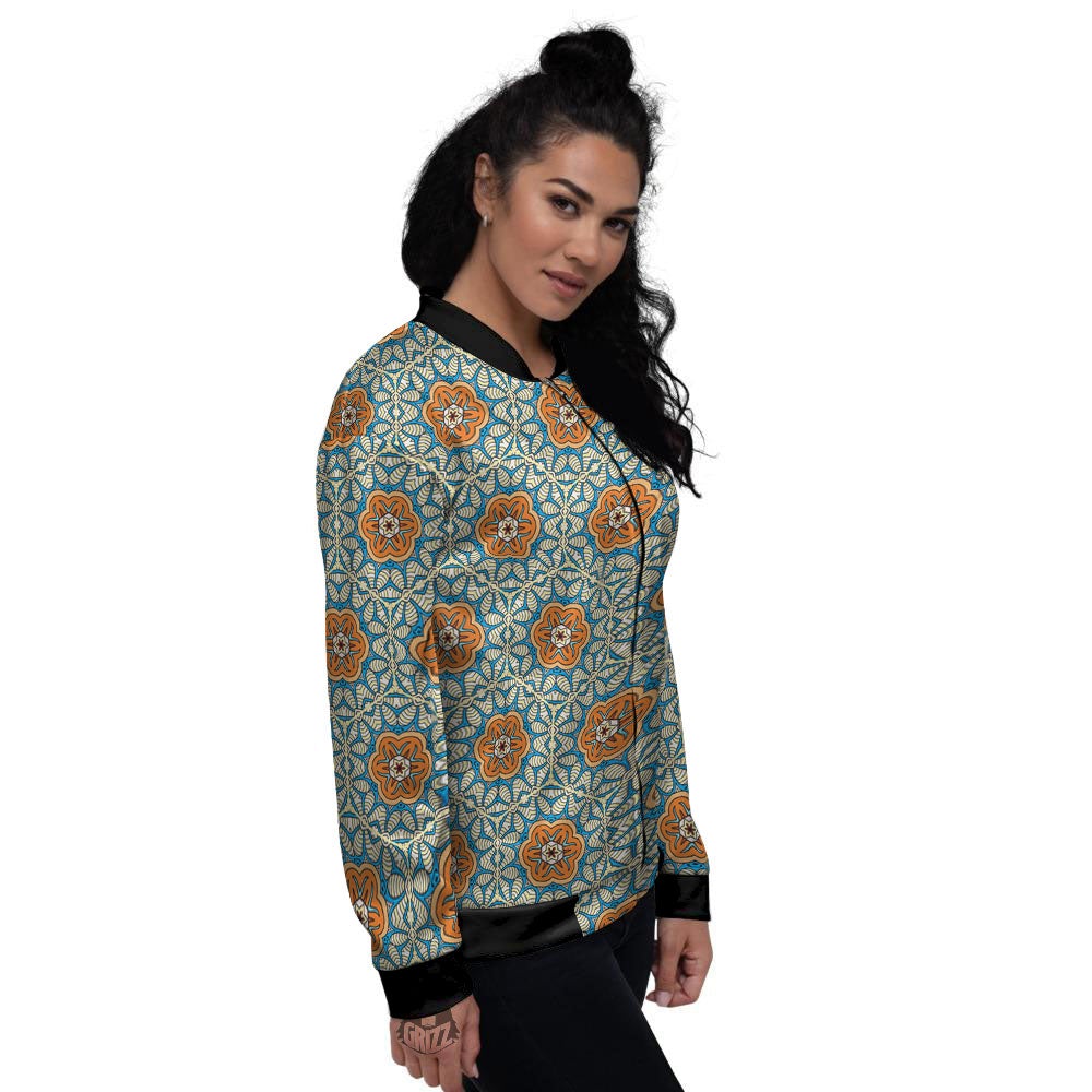 Bohemian Mandala Floral Print Pattern Women's Bomber Jacket-grizzshop