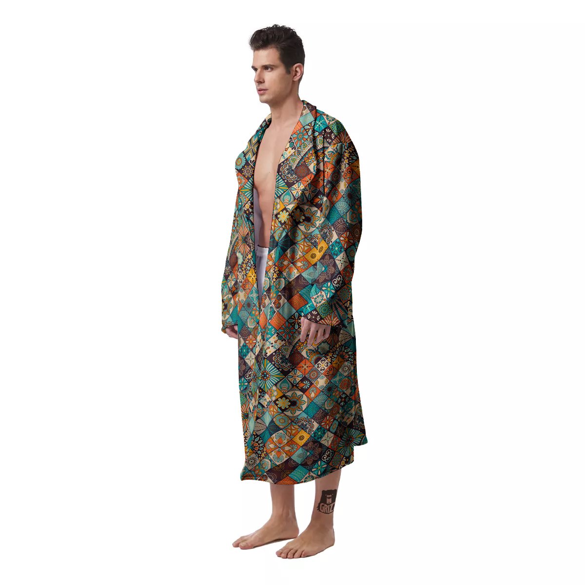 Bohemian Mandala Floral Vintage Print Pattern Men's Robe-grizzshop