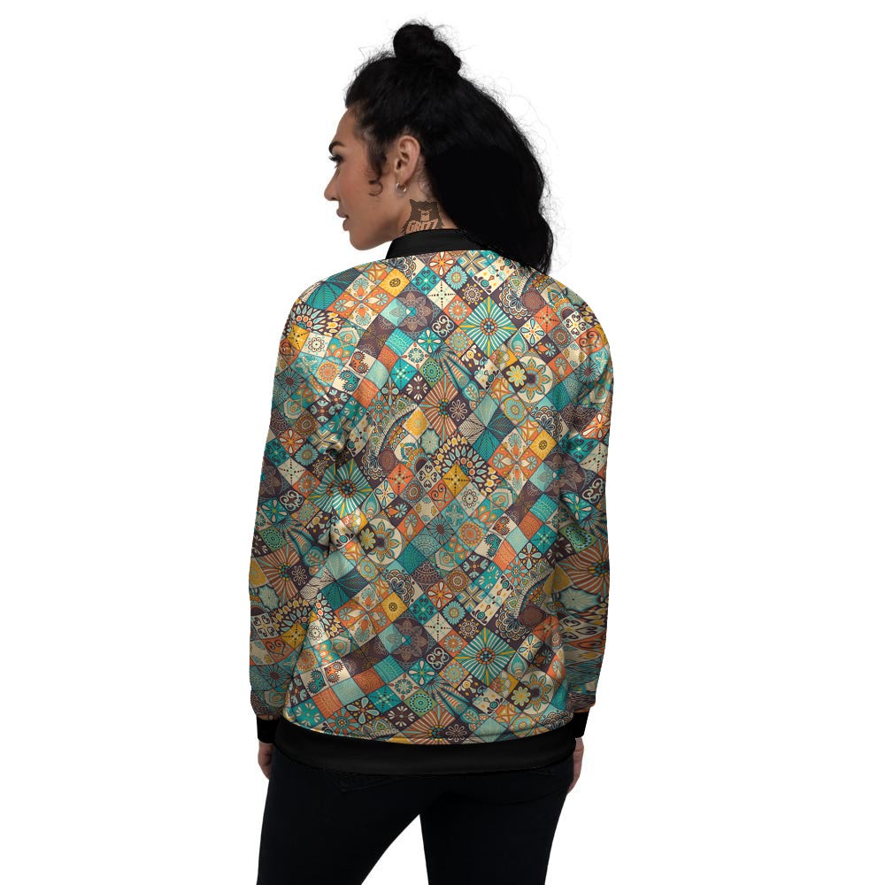 Bohemian Mandala Floral Vintage Print Pattern Women's Bomber Jacket-grizzshop