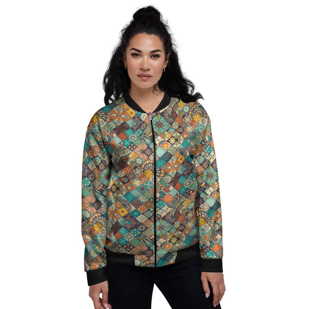 Bohemian Mandala Floral Vintage Print Pattern Women's Bomber Jacket-grizzshop