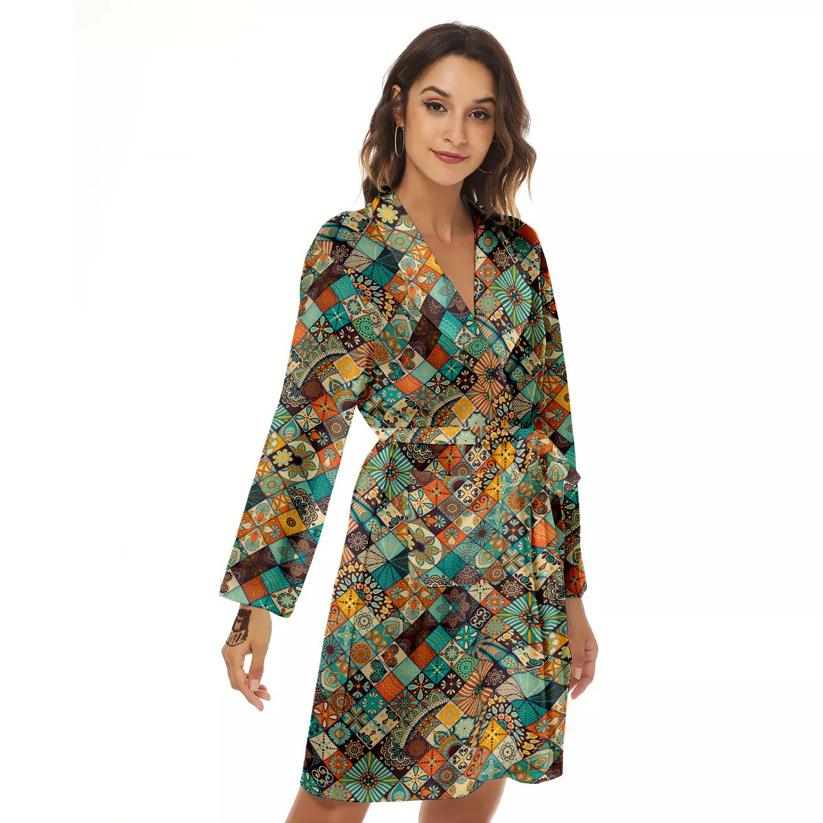 Bohemian Mandala Floral Vintage Print Pattern Women's Robe-grizzshop