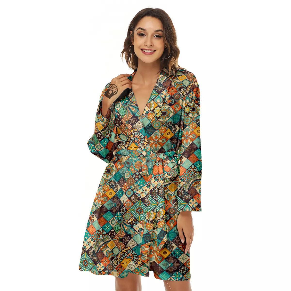 Bohemian Mandala Floral Vintage Print Pattern Women's Robe-grizzshop