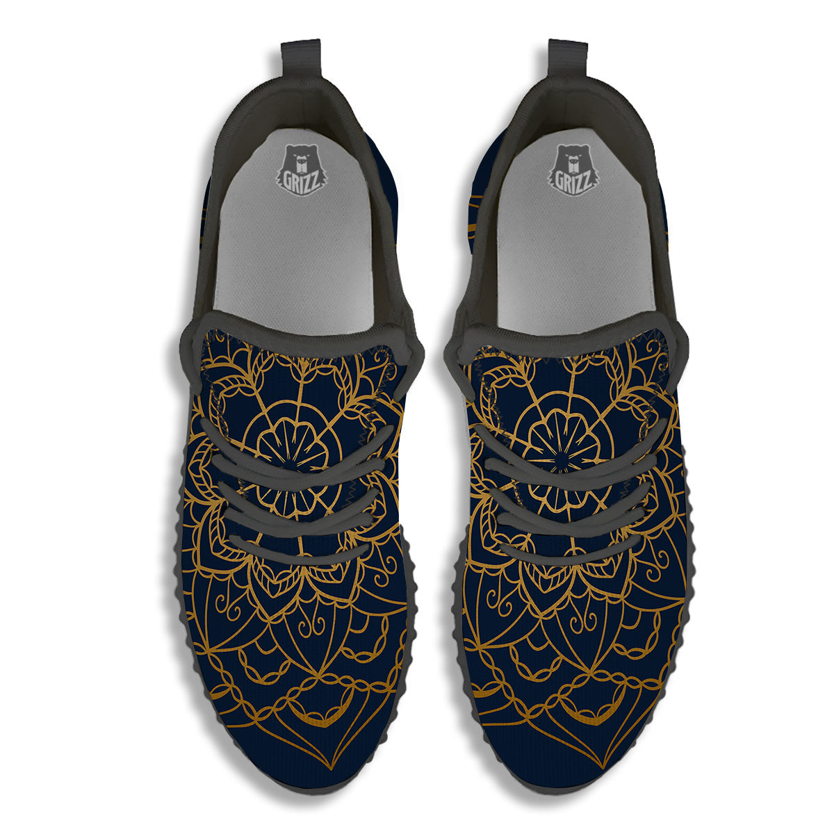 Bohemian Mandala Gold And Blue Print Black Walking Shoes-grizzshop
