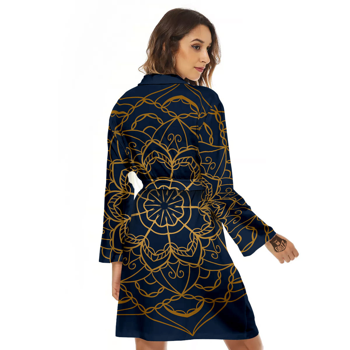 Bohemian Mandala Gold And Blue Print Women's Robe-grizzshop