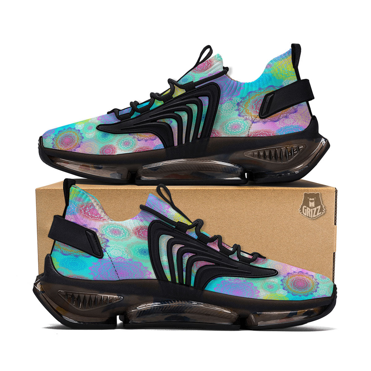 Bohemian Mandala Pastel Print Pattern Black Gym Shoes-grizzshop