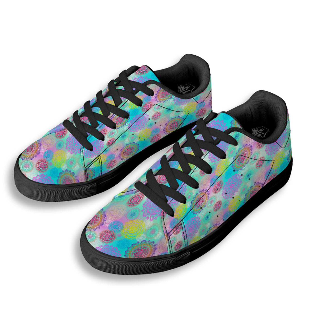 Bohemian Mandala Pastel Print Pattern Black Low Top Sneakers-grizzshop