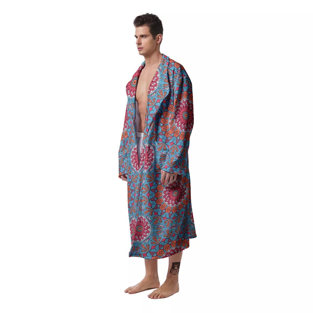 Bohemian Mandala Pink And Teal Print Pattern Men's Robe-grizzshop