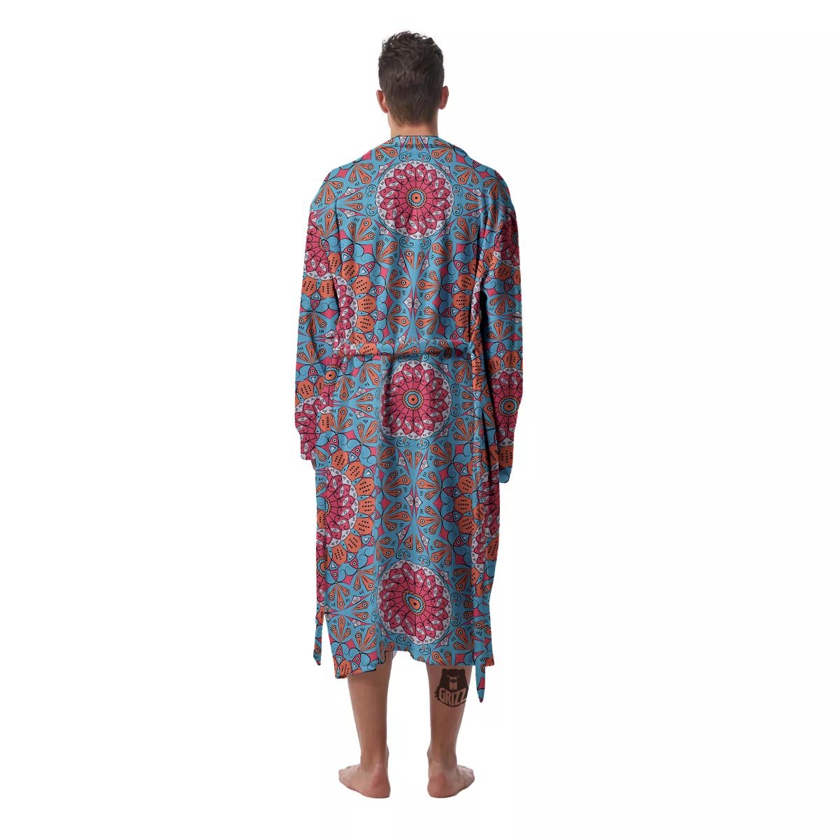 Bohemian Mandala Pink And Teal Print Pattern Men's Robe-grizzshop
