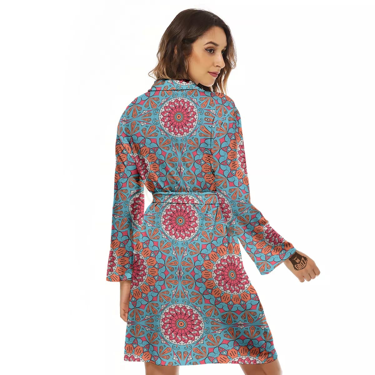 Bohemian Mandala Pink And Teal Print Pattern Women's Robe-grizzshop