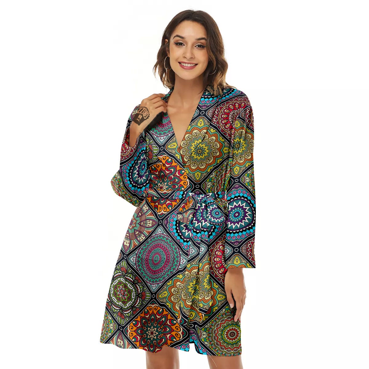 Bohemian Mandala Retro Print Pattern Women's Robe-grizzshop