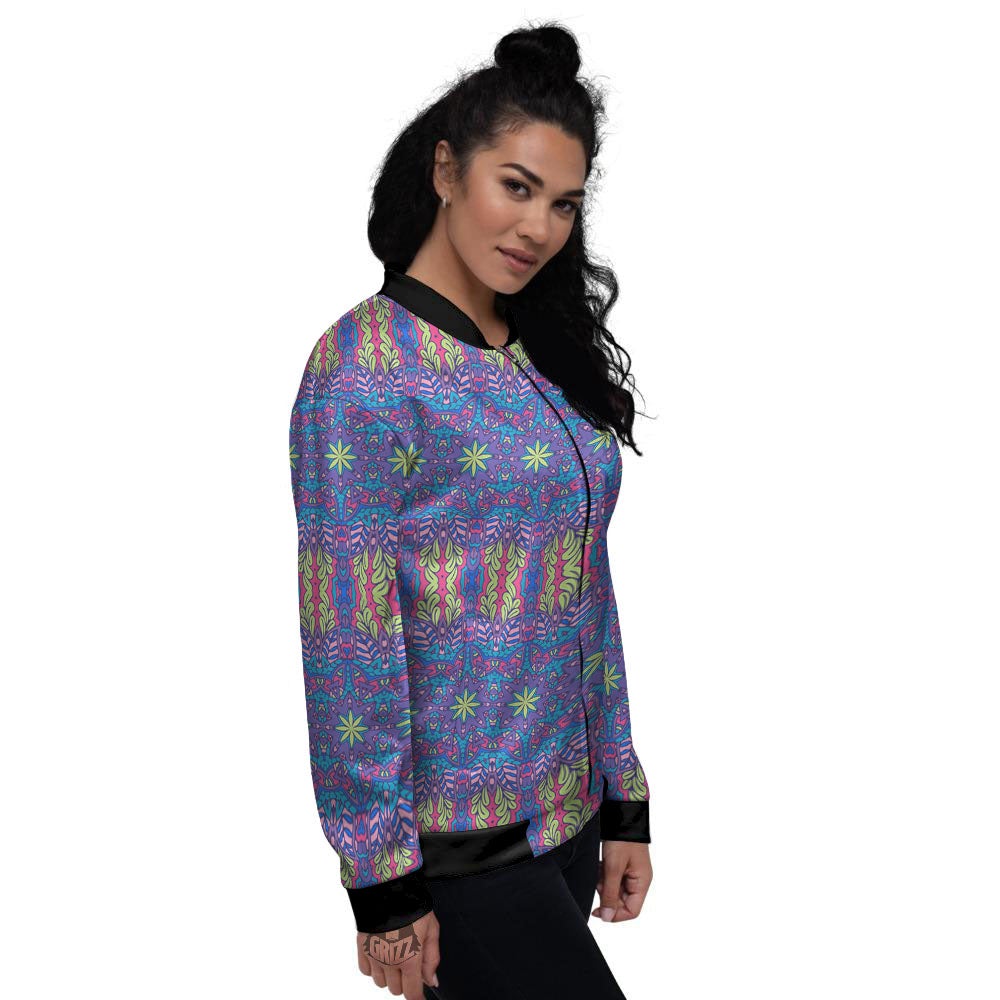Bohemian Mandala Star Print Pattern Women's Bomber Jacket-grizzshop
