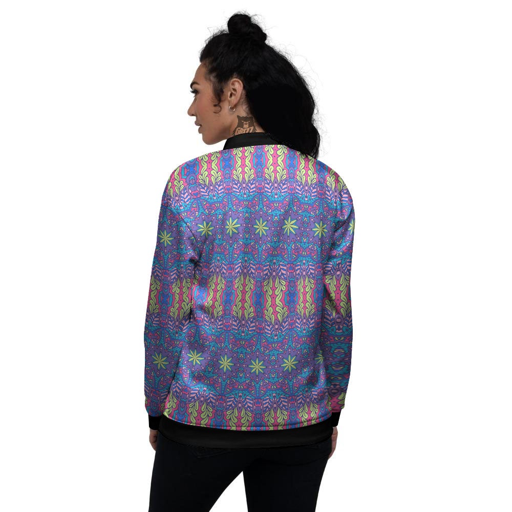 Bohemian Mandala Star Print Pattern Women's Bomber Jacket-grizzshop