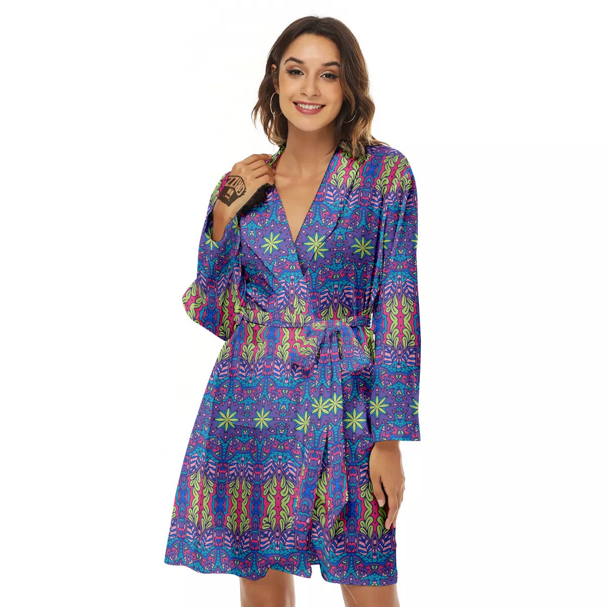 Bohemian Mandala Star Print Pattern Women's Robe-grizzshop