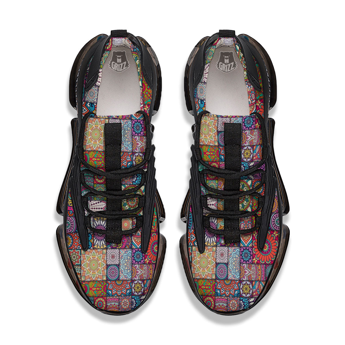 Bohemian Mandala Tile Print Pattern Black Gym Shoes-grizzshop