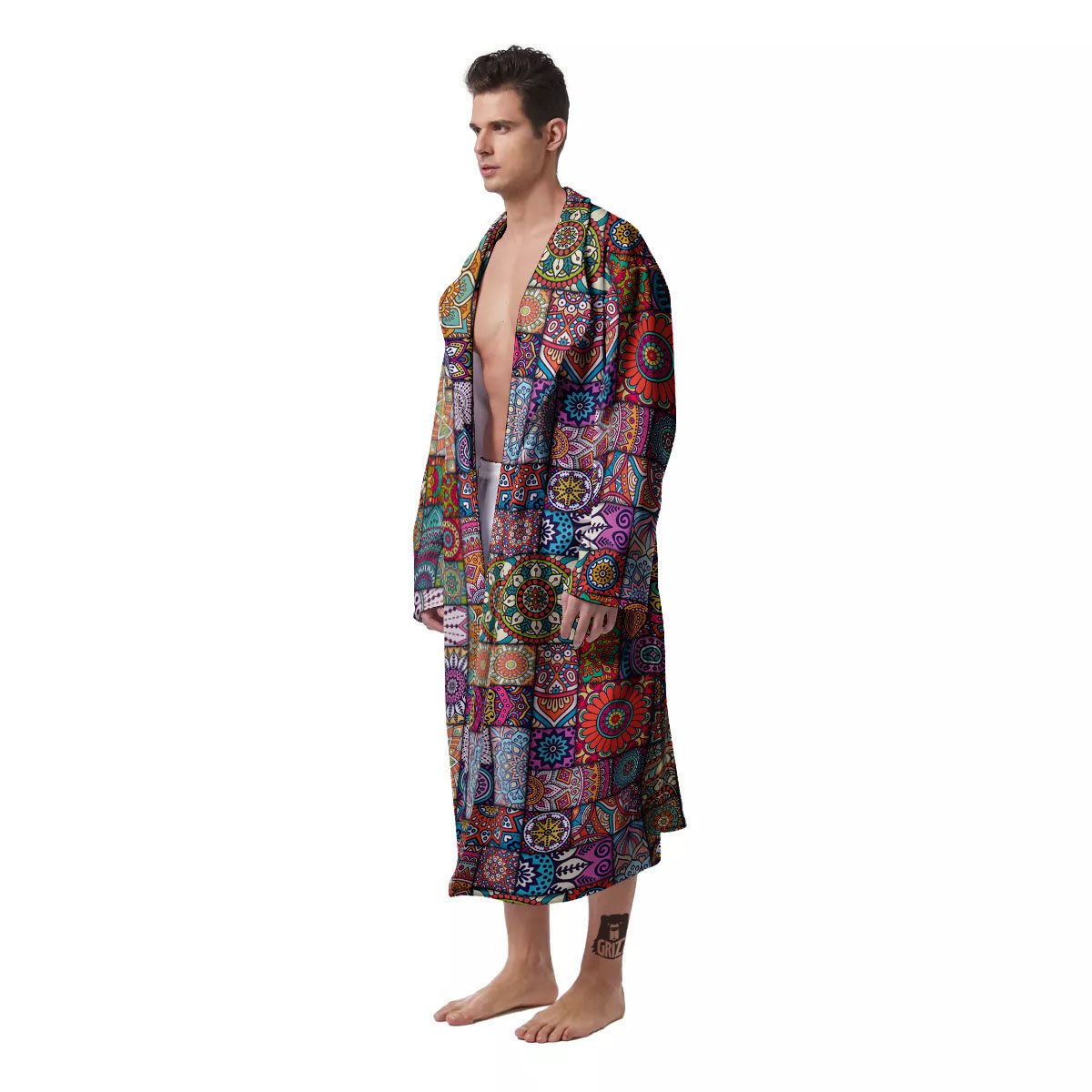 Bohemian Mandala Tile Print Pattern Men's Robe-grizzshop