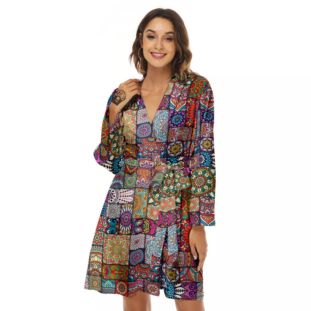 Bohemian Mandala Tile Print Pattern Women's Robe-grizzshop