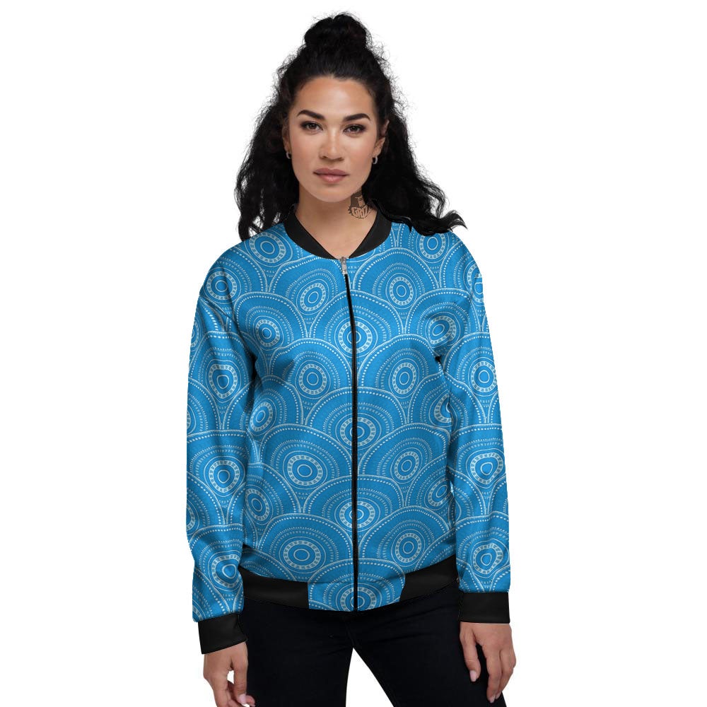 Bohemian Mandala Waves Print Pattern Women's Bomber Jacket-grizzshop