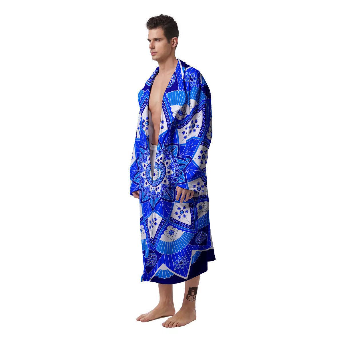 Bohemian Mandala White And Blue Print Men's Robe-grizzshop