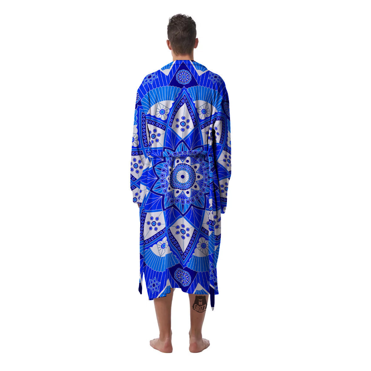 Bohemian Mandala White And Blue Print Men's Robe-grizzshop