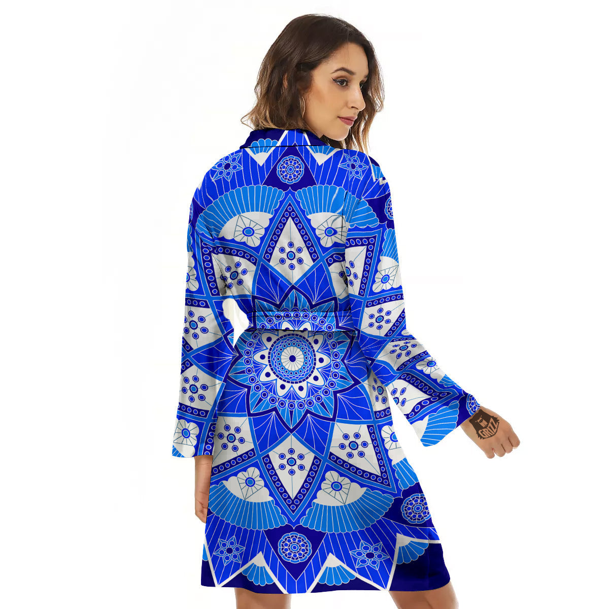 Bohemian Mandala White And Blue Print Women's Robe-grizzshop