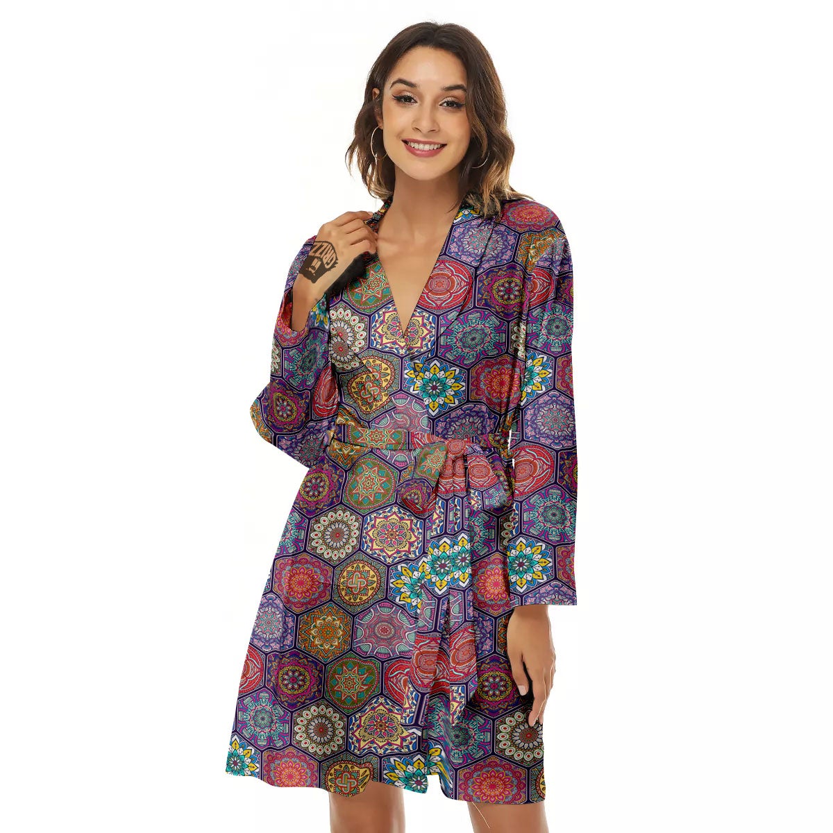Bohemian Oriental Mandala Print Pattern Women's Robe-grizzshop