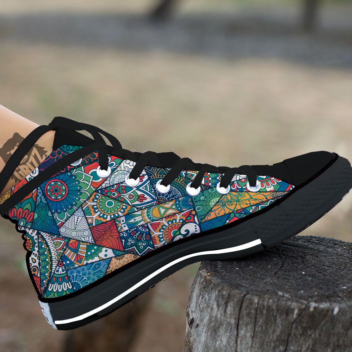 Bohemian Patchwork Mandala Print Pattern High Top Shoes-grizzshop