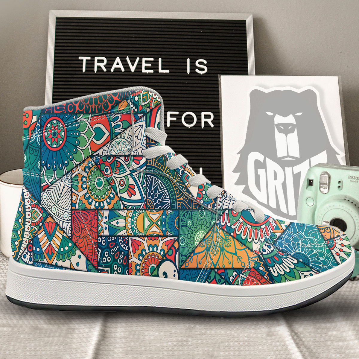 Bohemian Patchwork Mandala Print Pattern High Top Sneakers-grizzshop