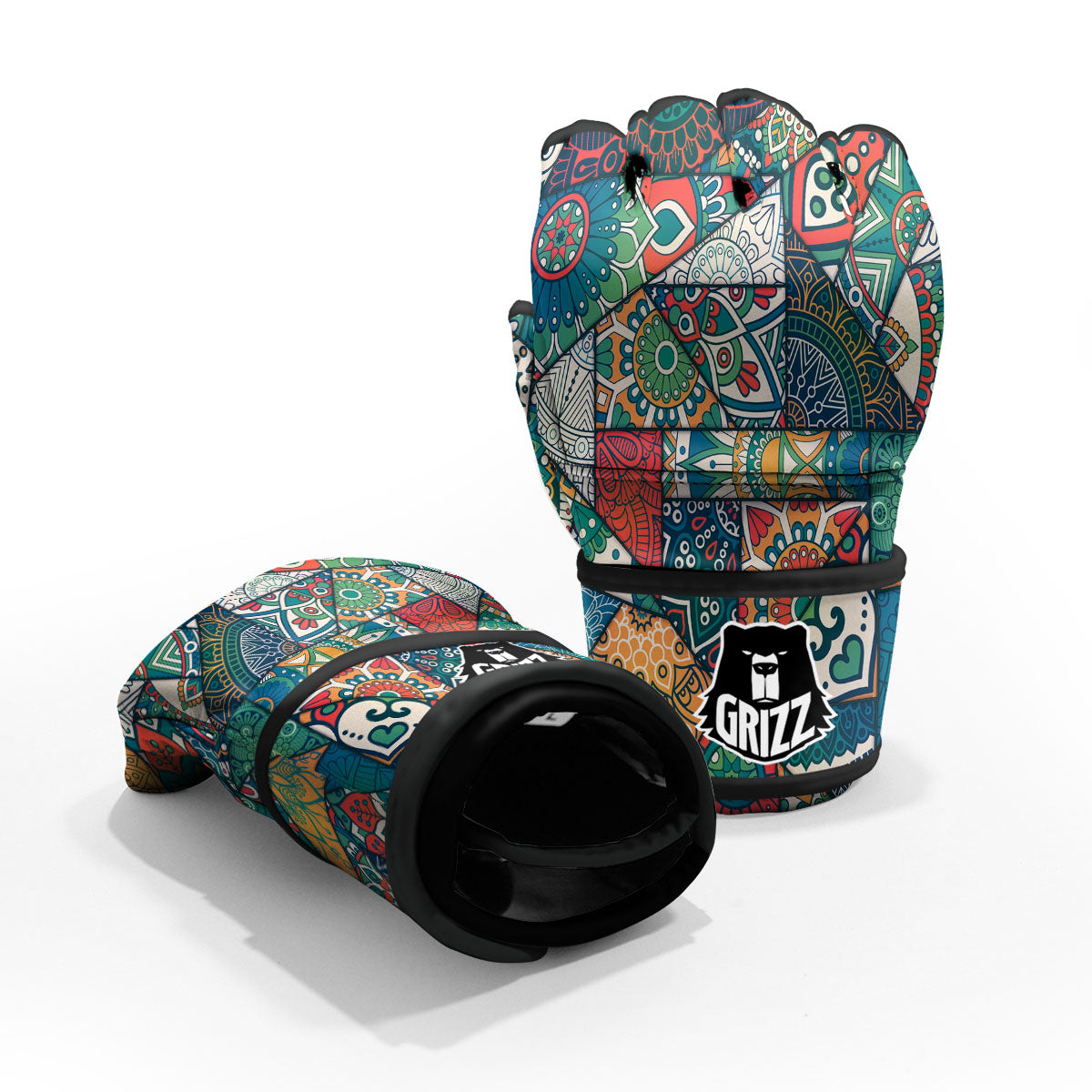 Bohemian Patchwork Mandala Print Pattern MMA Gloves-grizzshop