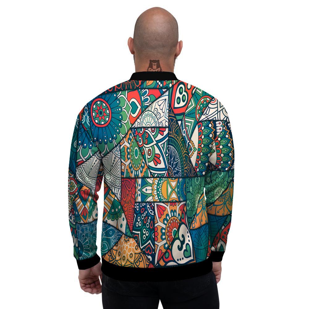 Bohemian Patchwork Mandala Print Pattern Men's Bomber Jacket-grizzshop