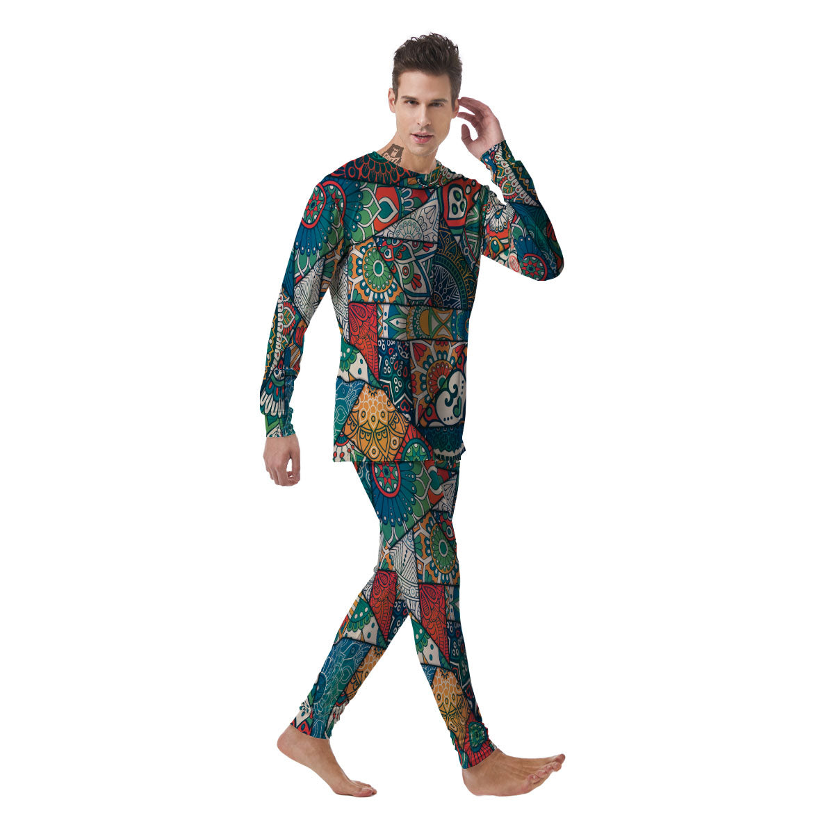 Bohemian Patchwork Mandala Print Pattern Men's Pajamas-grizzshop