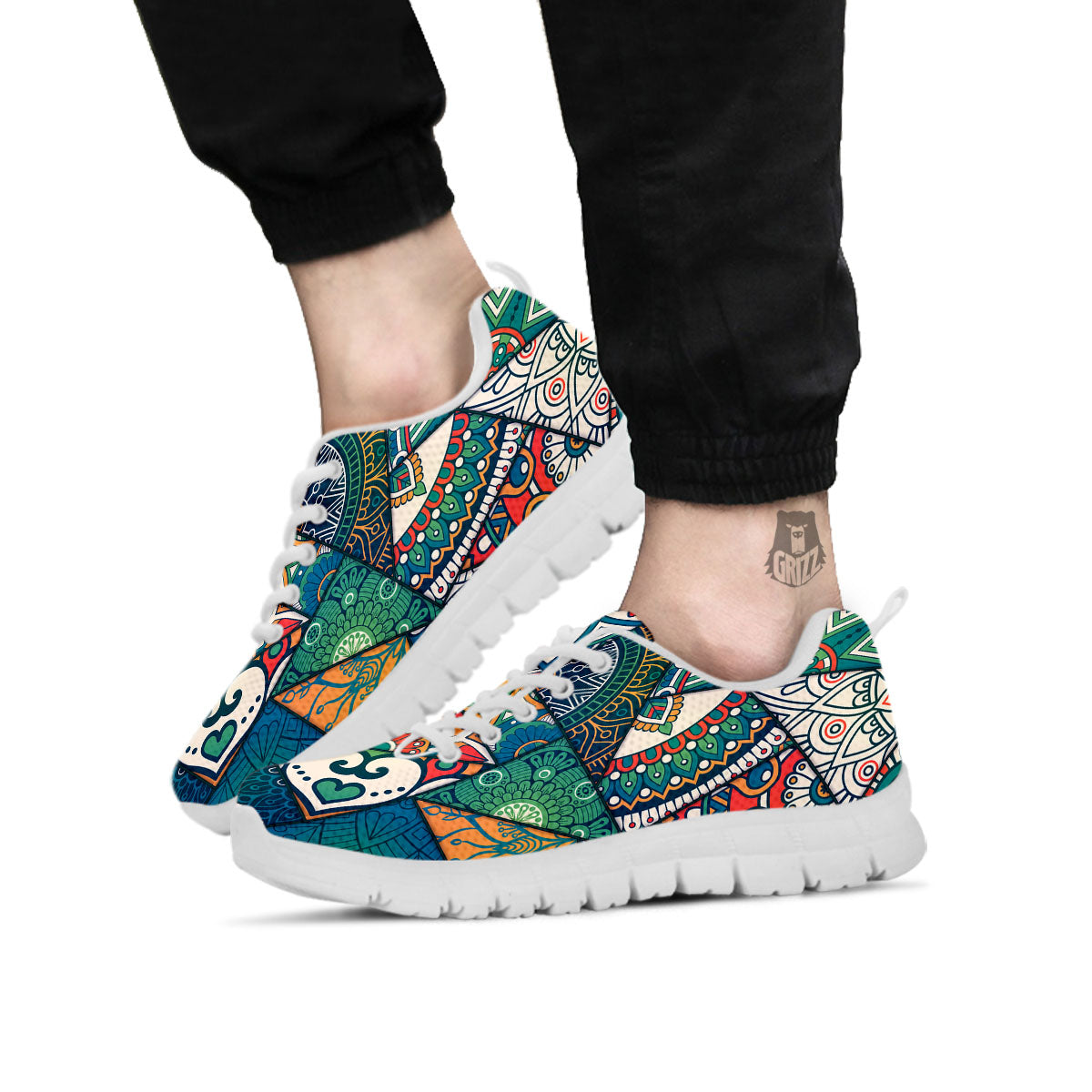 Bohemian Patchwork Mandala Print Pattern White Sneaker-grizzshop
