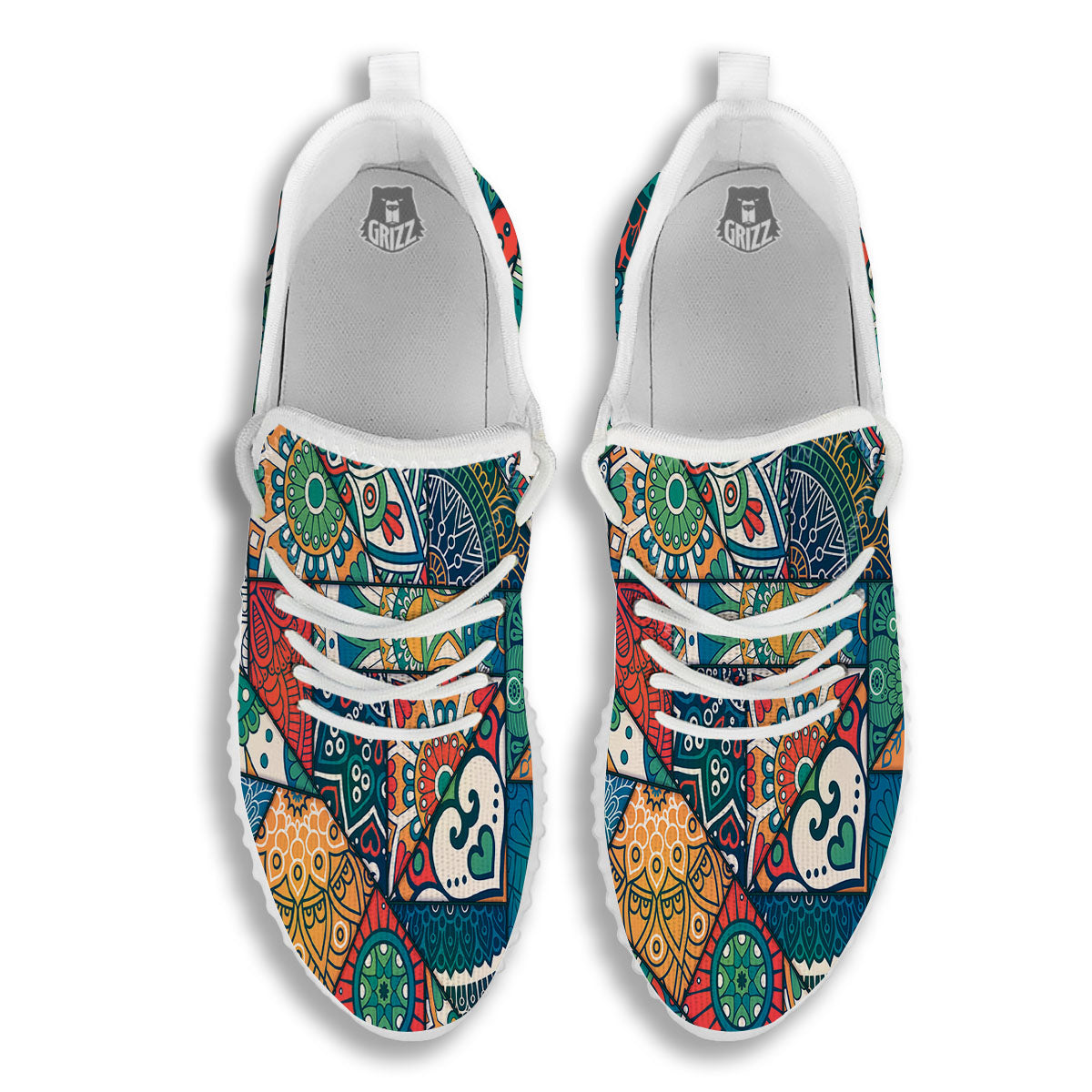 Bohemian Patchwork Mandala Print Pattern White Walking Shoes-grizzshop
