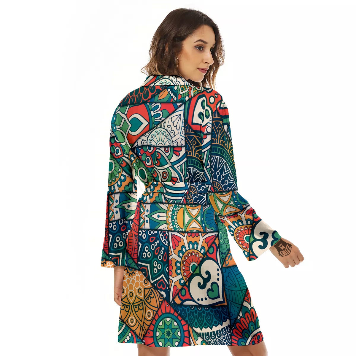 Bohemian Patchwork Mandala Print Pattern Women's Robe-grizzshop