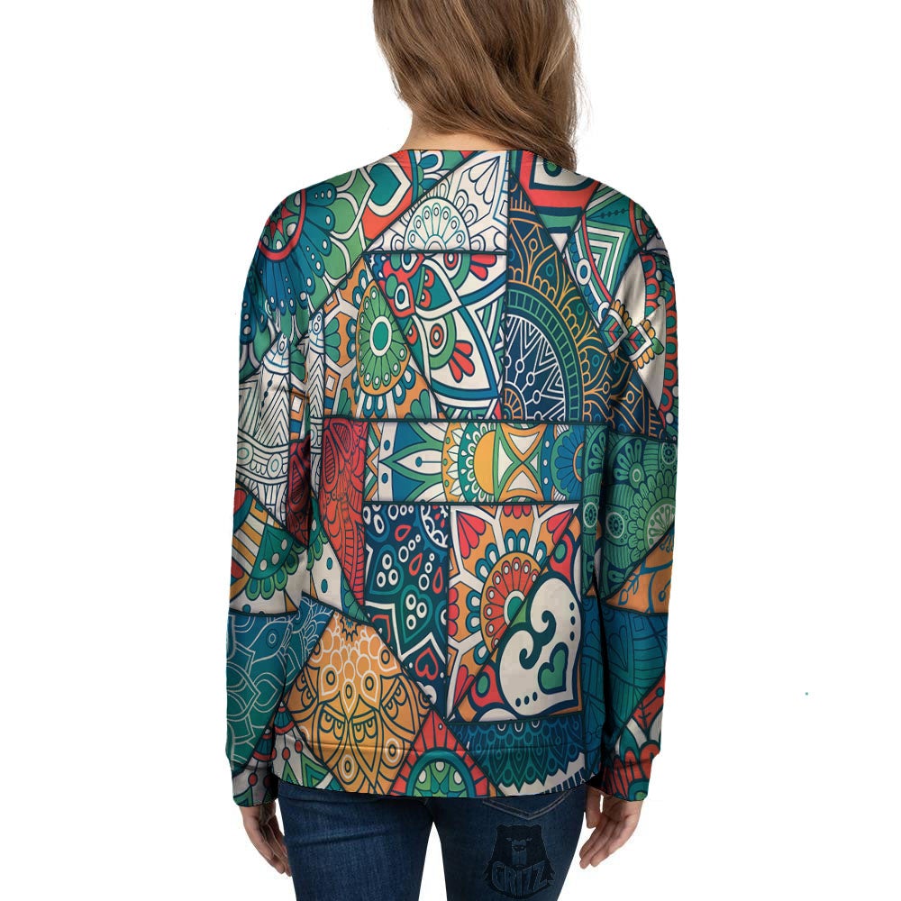 Bohemian Patchwork Mandala Print Pattern Women's Sweatshirt-grizzshop