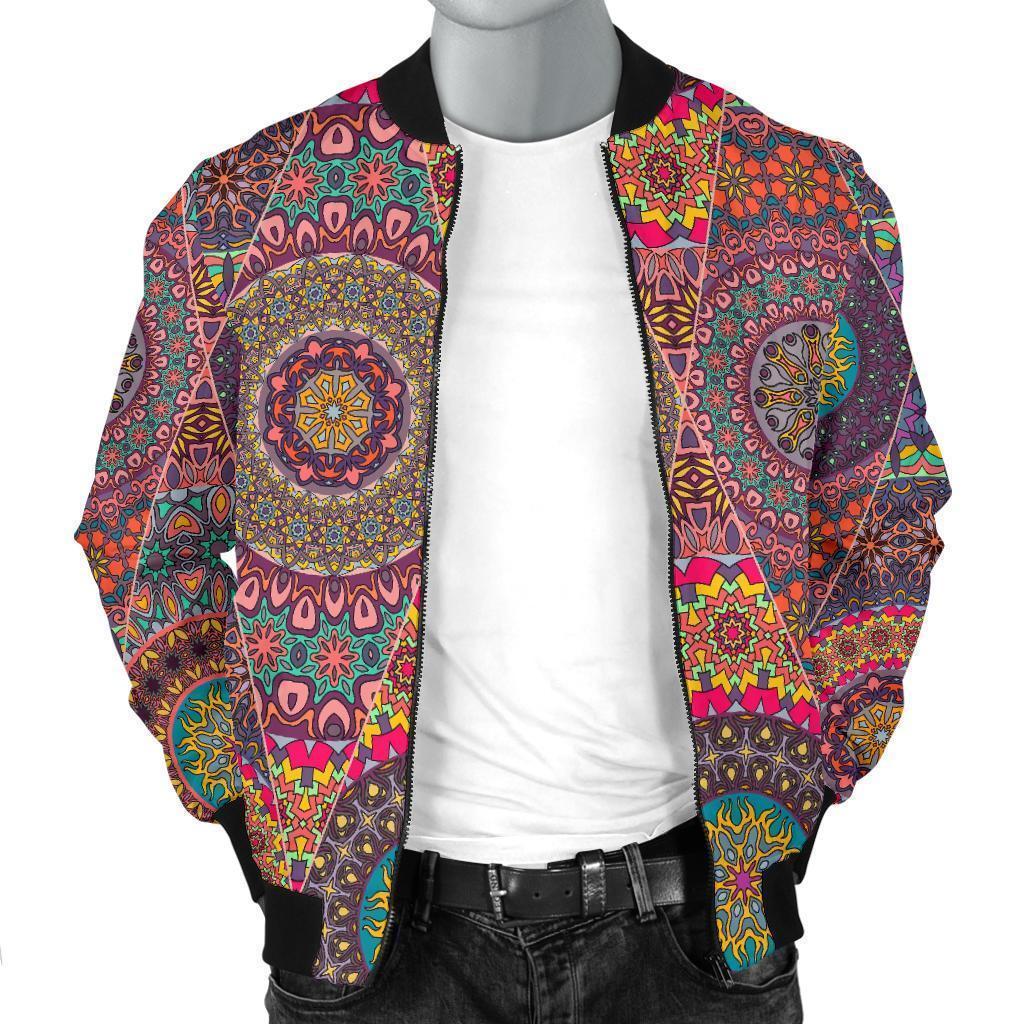 Bohemian Patchwork Pattern Print Men's Bomber Jacket-grizzshop