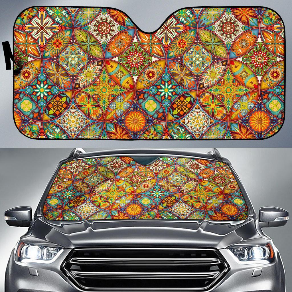 Bohemian Patchwork Print Pattern Car Sun Shade-grizzshop