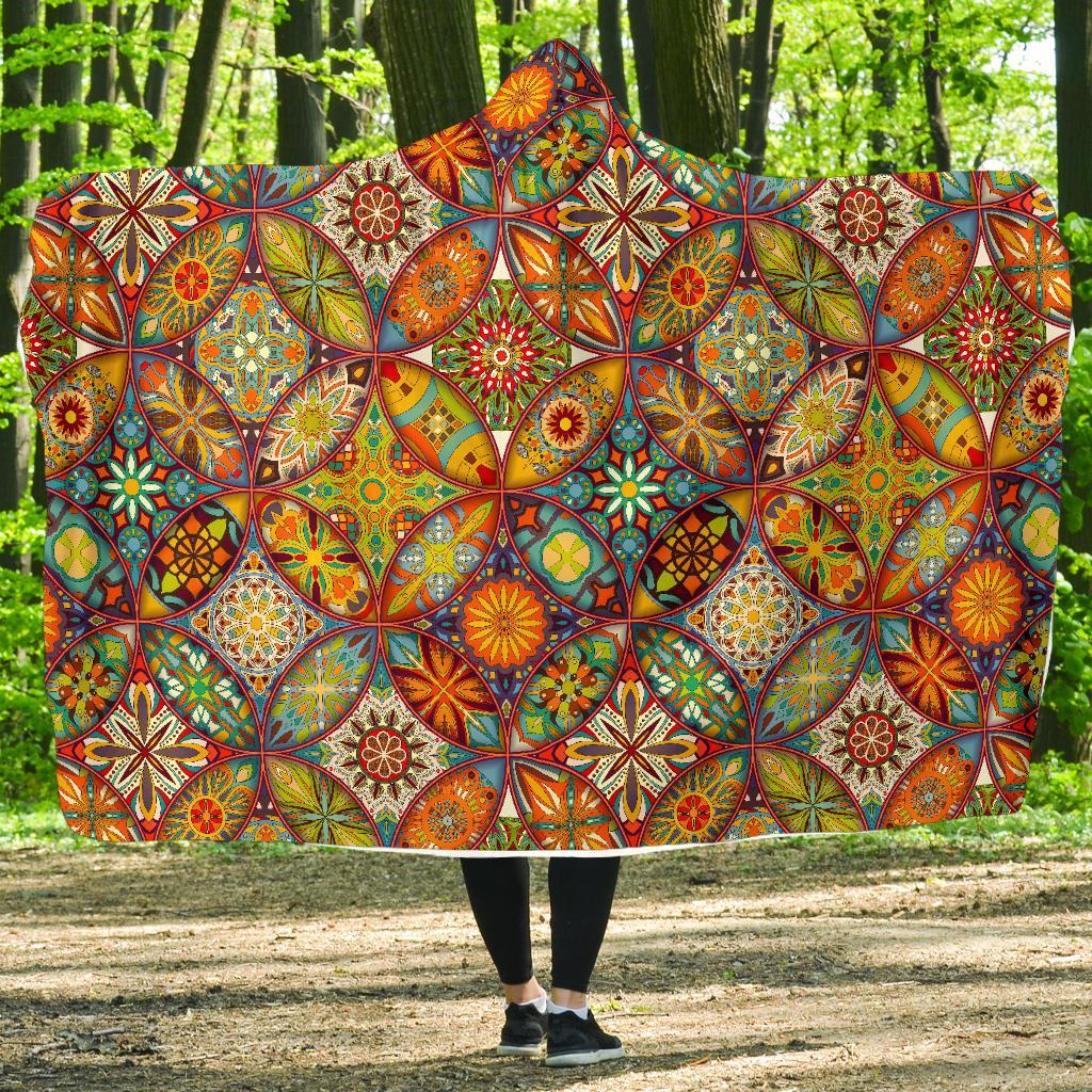 Bohemian Patchwork Print Pattern Hooded Blanket-grizzshop