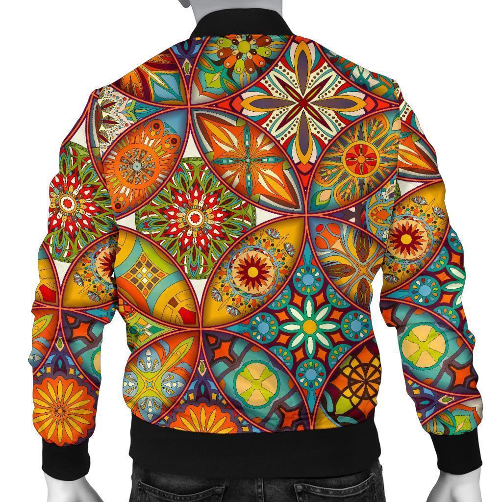 Bohemian Patchwork Print Pattern Men's Bomber Jacket-grizzshop