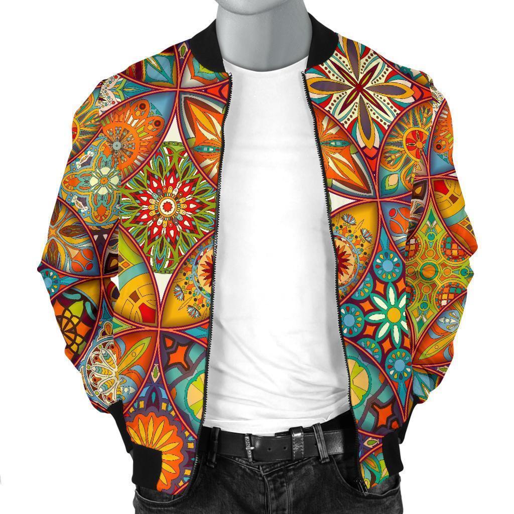 Bohemian Patchwork Print Pattern Men's Bomber Jacket-grizzshop