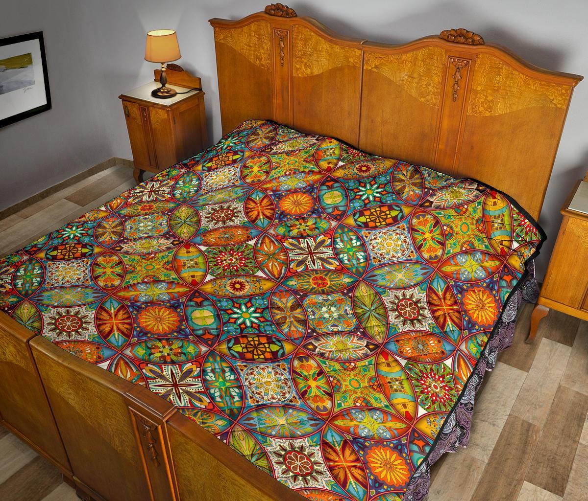 Bohemian Patchwork Print Pattern Quilt-grizzshop