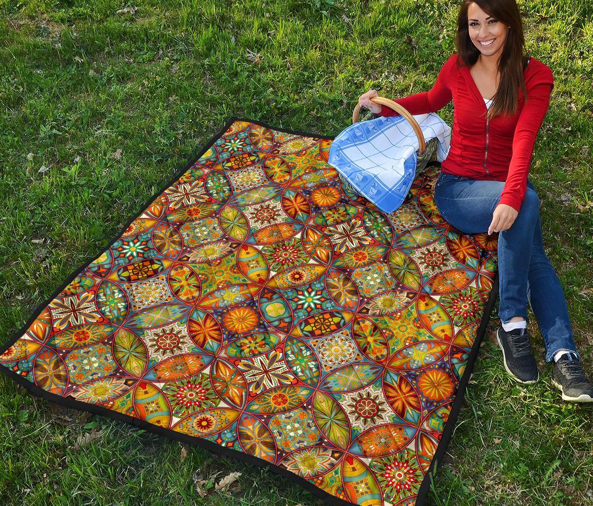 Bohemian Patchwork Print Pattern Quilt-grizzshop