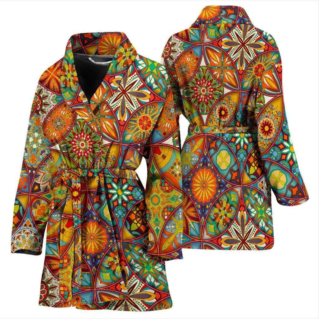 Bohemian Patchwork Print Pattern Women Long Robe-grizzshop