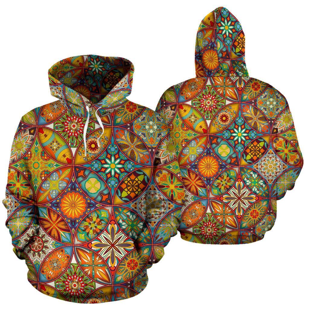 Bohemian Patchwork Print Pattern Women Men Pullover Hoodie-grizzshop