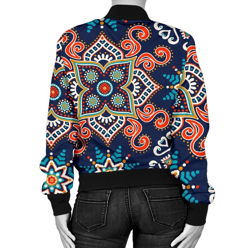 Bohemian Pattern Print Women Casual Bomber Jacket-grizzshop