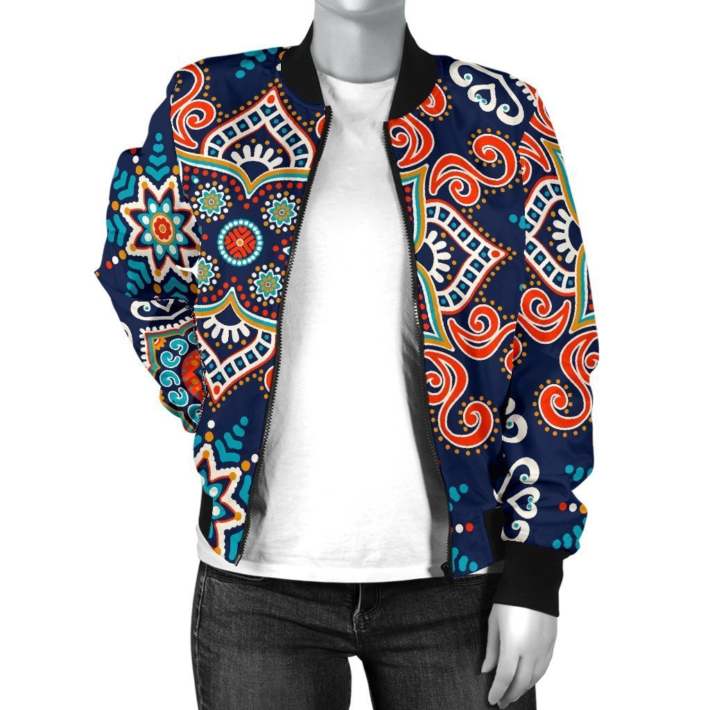 Bohemian Pattern Print Women Casual Bomber Jacket-grizzshop