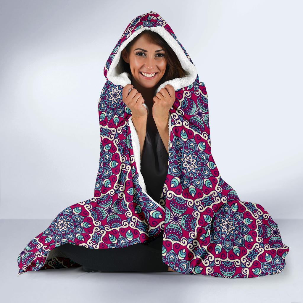 Bohemian Print Pattern Hooded Blanket-grizzshop