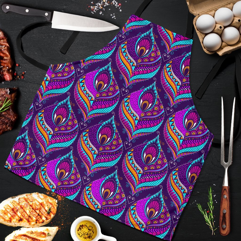 Bohemian Purple Pattern Print Men's Apron-grizzshop
