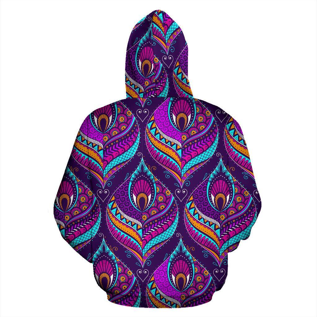 Bohemian Purple Pattern Print Women Men Pullover Hoodie-grizzshop