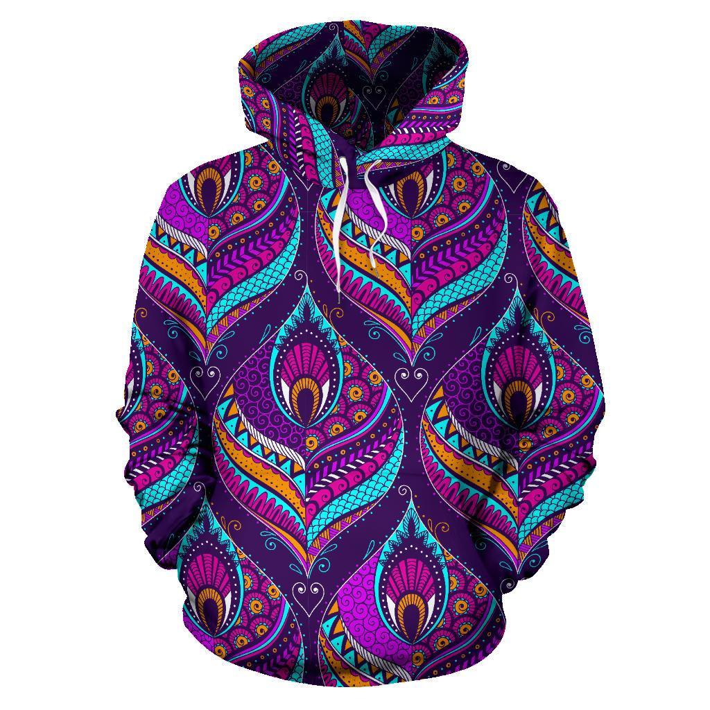 Bohemian Purple Pattern Print Women Men Pullover Hoodie-grizzshop