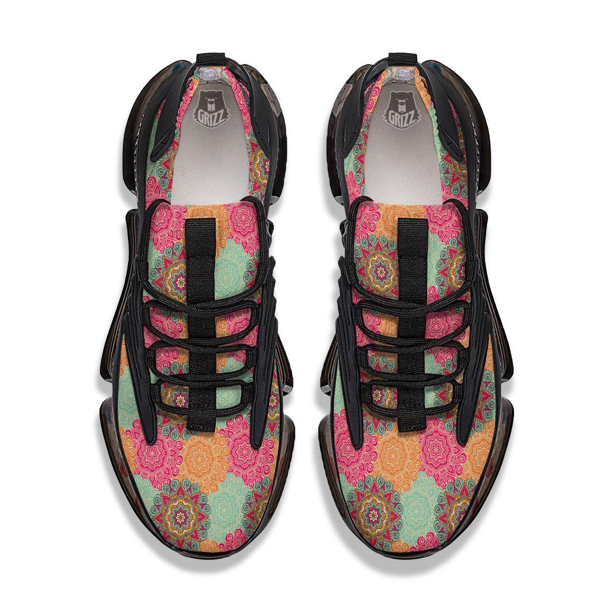 Bohemian Sangria Mandala Print Pattern Black Gym Shoes-grizzshop